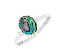 81stgeneration Bague Cabochon Ovale en Argent Sterling et Coquillage D'Ormeau pour Femme | Bague Solitaire en Argent 925 | Bijoux Simples en Pierres Précieuses Style Bohème | Bracelet Fin Empilable