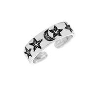 81stgeneration Bague D'Orteil en Argent Sterling 925 avec Soleil, Lune et Étoiles Gravés | Bagues Célestes Ajustables pour le Doigt Midi et L'Auriculaire pour Femmes | Bijoux de Pied pour Femmes