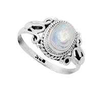 81stgeneration Bague en Argent Sterling 925 avec Cristal de Pierre de Lune | Bagues Bohèmes à Pierres Précieuses Ovales Serties de Lunette pour Adolescentes | Bijoux Indiens