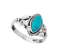 81stgeneration Bague en Argent Sterling Filigrané avec Turquoise Marquise de Style Vintage | Bague Solitaire Indienne en Argent 925 avec Pierre Bleu-vert