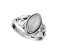 81stgeneration Bague Indienne en Pierre de Lune Arc-en-ciel avec Spirales | Bagues en Argent Sterling 925 pour Femmes et Adolescentes | Bijoux Bohèmes Vintage en Pierres Précieuses