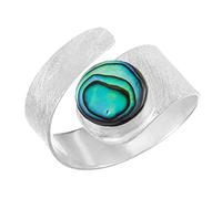 81stgeneration Bague Large en Argent Sterling avec Finition Satinée et Ormeau | Bijoux en Coquillages Naturels de L'Océan | Bague Ajustable en Argent 925 avec Coquillage Paua pour Femme