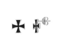 81stgeneration Boucles D'Oreilles à Tige en Argent Sterling 925 avec Croix de Malte et Incrustations D'émail Noir | Petites Boucles D'Oreilles Symboliques pour Femmes et Hommes
