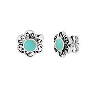 81stgeneration Boucles D'Oreilles à Tige en Argent Sterling avec Turquoise en Filigrane et Fleur pour Femme | Clous D'Oreilles Floraux Ornés de Style Vintage en Argent 925