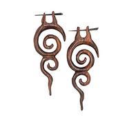81stgeneration Boucles D'Oreilles Longues en Spirale en Bois Marron avec Tiges en Bâton | Boucles D'Oreilles Tribales en Bois Faites à la Main pour Femmes et Hommes | Bijoux de Plage Bohème Naturels