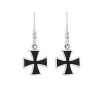 81stgeneration Boucles D'Oreilles Pendantes en Argent Sterling 925 avec Croix de Malte et Incrustations D'émail Noir | Petites Boucles D'Oreilles Symboliques pour Femmes et Hommes