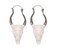 81stgeneration Boucles D'Oreilles Pendantes en Forme de Crâne de Buffle en Os Blanc Sculpté et Argent Sterling 925 | Bijoux de Déclaration Tribaux pour Femmes | Accessoire Animal Gothique D'Halloween