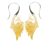 81stgeneration Boucles D'Oreilles Pendantes en Nacre Sculptée avec Plumes Hai Matau et Argent Sterling 925 | Boucles D'Oreilles Ailes D'Ange Maori | Bijoux Tribaux Uniques pour Femmes