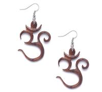 81stgeneration Boucles D'Oreilles Pendantes Om Aum en Bois avec Crochets en Argent Sterling 925 | Boucles D'Oreilles Pendantes Sanskrit | Symbole Spirituel du Son de L'Univers