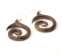 81stgeneration Boucles D'Oreilles Spirales en Bois Faites à la Main avec Crochets en Argent Sterling 925 | Boucles D'Oreilles Pendantes Rondes en Bois Marron | Bijoux Naturels