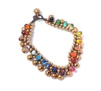81stgeneration Bracelet de Cheville en Laiton Doré avec Clochettes et Perles de Verre aux Couleurs de L'Arc-en-ciel | Clochettes de Cheville Perlées de Style Indien | Bijoux de Pieds pour Femmes