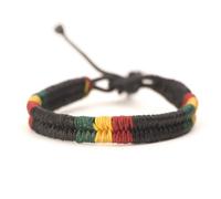 81stgeneration Bracelet Rasta en Cordon de Coton Ciré 17 | 28cm | Bracelets Tressés Bob Marley | Bracelet Noir Réglable avec Cordon de Serrage Reggae | Bracelets pour Femmes et Hommes