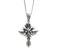 81stgeneration 925 Argent Sterling Feu Crâne Gothique Croix Collier Pendentif Unisexe, 46 cm