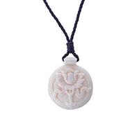 81stgeneration Collier en Os de Lotus Sculpté à la Main pour Hommes et Femmes | Pendentif Médaillon Rond en Forme de Fleur Bouddhiste | Cadeau Spirituel Fait Main