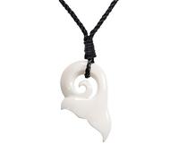 81stgeneration Collier Hawaïen avec Pendentif en Os Sculpté en Forme de Queue de Baleine Koru | Bijoux de Style Maori | Sculpture sur Os Faite à la Main | Grand Collier Tribal à Cordon Réglable