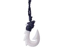 81stgeneration Collier Pendentif en Os Hei Matau avec Gravures Tribales | Hameçon en Os Sculpté à la Main | Collier Hawaïen Amulette de Surfeur | Bijoux de Style Maori | Collier à Cordon Réglable