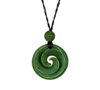 81stgeneration Collier Pendentif Spirale Double Koru en Jade Néphrite | Collier Cordon de Style Maori pour Homme | Pierre Verte Véritable | Pendentifs Tribaux Sculptés à la Main