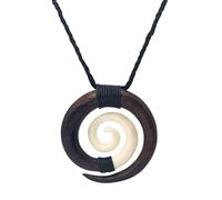 81stgeneration Collier Pendentif Spirale Koru en Os et Bois Sculptés | Collier Cordon Réglable de Style Maori pour Homme | Amulette en Bois pour Femme | Bijoux de Surfeur Tribaux Faits à la Main