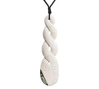 81stgeneration Extra Large Pendentif Pikorua Triple Torsion en Os Sculpté avec Coquillage Paua | Accessoires de Surf pour Hommes | Collier en Cordon Fait Main avec Motif Tribal | Maori