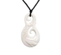81stgeneration Grand Pendentif Baleine Hei Matau en Os Sculpté | Accessoire de Surfeur pour Homme | Collier Hameçon Fait Main | Amulette Spirale Koru de Style Maori | Bijou Tribal Naturel pour Femme
