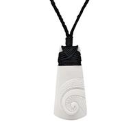 81stgeneration Grand Pendentif Hei Toki en Os Sculpté avec Gravure de Fronde de Fougère | Collier Koru de Style Maori | Colliers de Surfeur pour Hommes de Style Néo-Zélandais | Colliers Style Surfeur