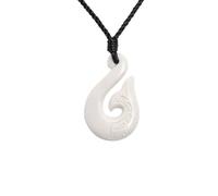 81stgeneration Grand Pendentif Queue de Baleine Hei Matau en Os Sculpté | Accessoire de Surfeur pour Homme | Collier Hameçon Fait Main | Maori | Amulette Spirale de Style Koru