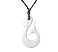 81stgeneration Grand Pendentif Queue de Baleine Hei Matau en Os Sculpté | Accessoires de Surf pour Hommes | Collier Hameçon Tribal Fait Main | Amulette Spirale Koru de Style Maori