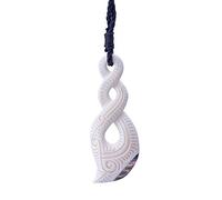 81stgeneration Grand Pendentif Triple Pikorua en Os Sculpté à la Main avec Coquillage Paua | Maori | Collier Cordon Réglable Style Twist pour Homme | Bijoux Naturels pour Femmes
