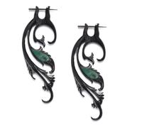 81stgeneration Grandes Boucles D'Oreilles en Forme de Feuille de Corne Noire avec Turquoise Artificielle et Tiges en Bâton | Boucles D'Oreilles Tribales Faites à la Main pour Hommes