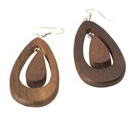 81stgeneration Grandes Boucles D'Oreilles Pendantes Ovales Ouvertes en Bois pour Femmes | Boho Années 60 | Style Poire en Bois | Boucles D'Oreilles en Forme de Cœur avec Crochets en Argent 925