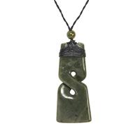 81stgeneration Men's Hand Carved Nephrite Jade Big Maori Single Twist Pikorua Toki Pendant Necklace