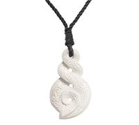 81stgeneration Pendentif Double Pikorua en Os Sculpté avec Gravures en Spirale | Collier en Os de Style Maori Koru Taonga | Collier Amulette Surfer Hawaï