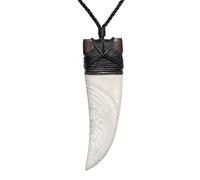 81stgeneration Pendentif en Os et Bois Sculpté en Forme de Dent de Requin Niho avec Gravure à Motif Tribal | Collier Cordon Surfeur pour Homme | Bijoux de Style Maori pour Femmes