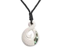 81stgeneration Pendentif en Os Sculpté Pikorua Koru à Simple Torsion avec Gravure de Feuille de Fougère et Coquille D'Ormeau | Collier Hawaï pour Homme | Accessoires de Surfeur