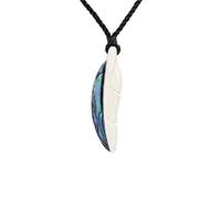 81stgeneration Pendentif en Plume D'Os Sculpté avec Coquille de Paua | Collier Cordon Réglable pour Homme | Amulette en Plumes Texturées de Style Maori pour Femme