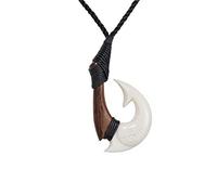 81stgeneration Pendentif Requin Hei Matau en Os et Bois Sculptés | Accessoire de Surfeur pour Homme | Collier en Cordon avec Hameçon de Style Maori Fait Main | Bijoux Tribaux en Bois pour Femmes