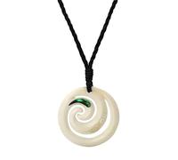 81stgeneration Pendentif Spirale Double Koru en Coquillage Paua Sculpté en Os | Collier Surfeur Réglable pour Homme | Amulette de Style Maori pour Femme avec Ormeau | Bijoux Tribaux
