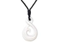 81stgeneration Pendentif Spirale Pikorua et Koru à Simple Torsion en Os Sculpté | Accessoires de Surf pour Hommes | Collier Tribal en Cordon Noir Fait Main | Bijoux Bohèmes Naturels de Style Maori