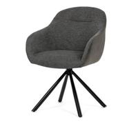 81x60x58 cm 2X chaises de salle à manger design industriel en tissu gris, pivotante à 90°, pieds en métal noir (DCHY1143GREY2)