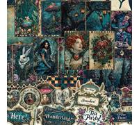 82 pièces Ensemble de papier et autocollants thème Halloween Alice sombre avec cœur rouge, Wonderland, motif lapin, pour livre d'aventure, bouteille, album, carte de vœux, scrapbooking, artisanat papi