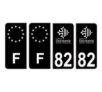 82 Tarn et Garonne logo noir autocollant plaque immatriculation auto sticker Lot de 4 Stickers - Angles : arrondis