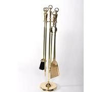 82081 Serviteur de cheminée rond en laiton poli doré 70 cm