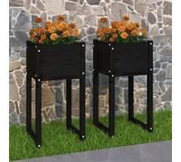 Vidaxl Jardinières 2 Pcs Noir 40x40x81 Cm Bois Massif De Pin