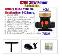 8266-30w 2000ma 4cm - Lampe Frontale À Led , Alimentée Par Batterie 18650 De 2000ma, Idéale Pour La Pêche Ou Le Camping En Plein Air