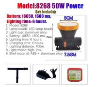 8268-50w 1600ma 5cm - Lampe Frontale À Led , Alimentée Par Batterie 18650 De 2000ma, Idéale Pour La Pêche Ou Le Camping En Plein Air