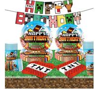 82pcs Vaisselle de Fête, Decoration d’Anniversaire Kit Minecraft, pour Décorations de Fête Anniversaire Enfants Party Fournitures