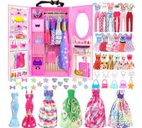 82Pcs Vêtements et Accessoires avec Armoire pour Poupées de 11,5 Pouces - Ensemble de Poupées Design Comprenant Robes de Mariée Robes de Mode Tenues Hauts et Pantalons Cintres Sacs pour Filles