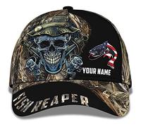 831 Homme Femme Casquette Trucker Respirant Strapback Cap Réglable Trucker Cap pour Pêche Golf Adulte Aller À La Pêche Reaper Skull Poisson Drapeau Américain