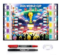 84×60cm Affiche du calendrier de la Coupe du Monde de football 2026 Avec 2 stylos,Calendrier 2026 Affiche de la Coupe du Monde,Contient 48 équipes, groupes à élimination directe