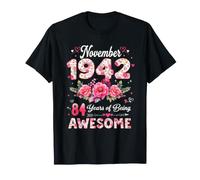 84 Ans Novembre 1942 Floral 84e Anniversaire Hommes Femmes T-Shirt